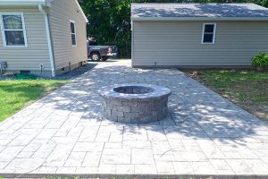 stamped concrete patio and fire pit